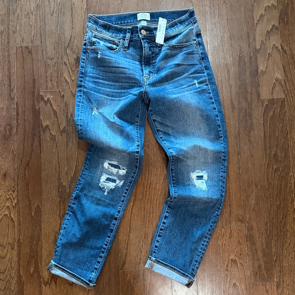 J. Crew Distressed Boyfriend Jeans in Mid Blue